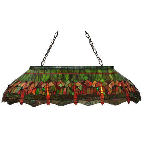 Meyda Lighting Tiffany Hanginghead Dragonfly 40" 6-Light Island Pendant Light With Multi-Colored Shade Glass