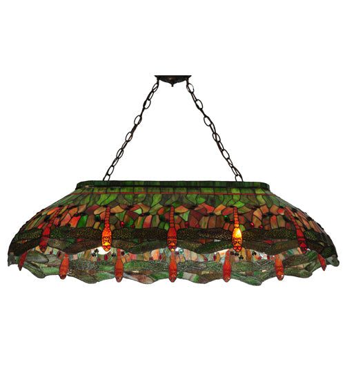 Meyda Lighting Tiffany Hanginghead Dragonfly 40" 6-Light Island Pendant Light With Multi-Colored Shade Glass
