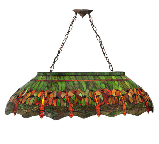 Meyda Lighting Tiffany Hanginghead Dragonfly 40" 6-Light Island Pendant Light With Multi-Colored Shade Glass