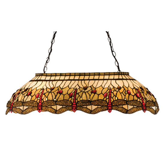 Meyda Lighting Tiffany Hanginghead Dragonfly 40" 6-Light Mahogany Bronze Island Pendant Light With Multi-Colored Shade Glass