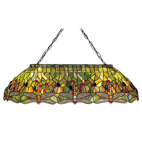Meyda Lighting Tiffany Hanginghead Dragonfly 40" 6-Light Mahogany Bronze With Multi-Colored Shade Glass