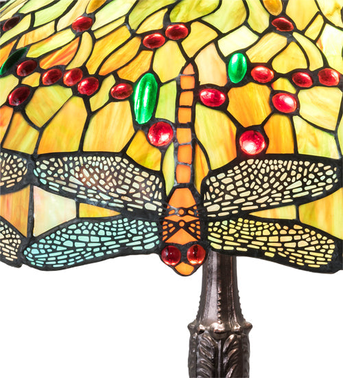 Meyda Lighting Tiffany Hanginghead Dragonfly 47960 26" 3-Light Mahogany Bronze Table Lamp With Multi-Colored Shade Glass