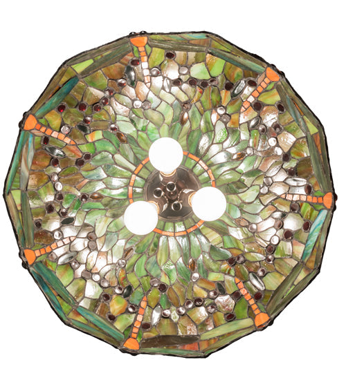 Meyda Lighting Tiffany Hanginghead Dragonfly 51185 20" 3-Light Mahogany Bronze Pendant Light With Multi-Colored Shade Glass