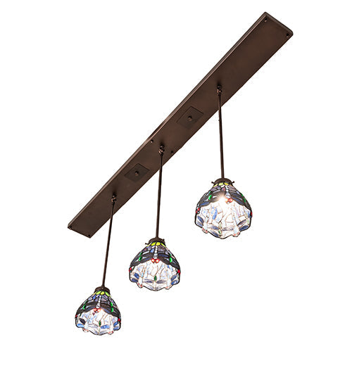 Meyda Lighting Tiffany Hanginghead Dragonfly 56" 3-Light Mahogany Bronze Island Pendant Light With Multi-Colored Shade Glass