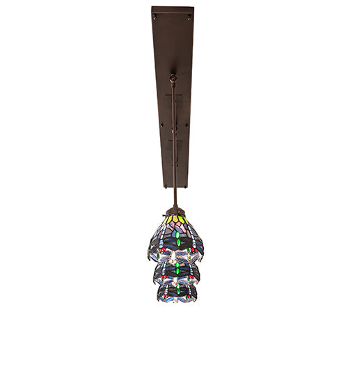 Meyda Lighting Tiffany Hanginghead Dragonfly 56" 3-Light Mahogany Bronze Island Pendant Light With Multi-Colored Shade Glass