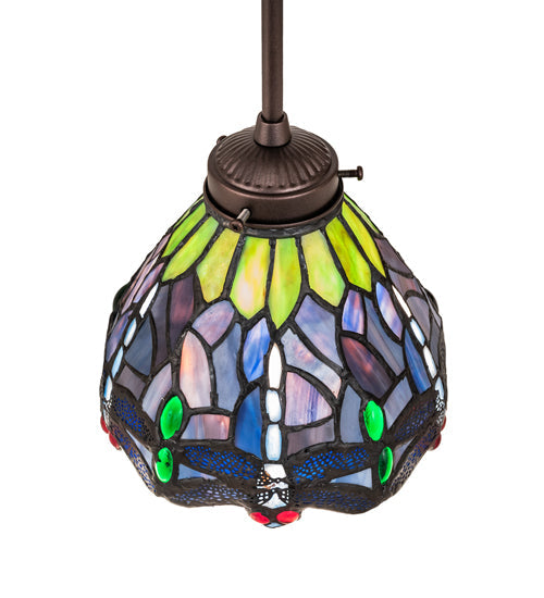 Meyda Lighting Tiffany Hanginghead Dragonfly 56" 3-Light Mahogany Bronze Island Pendant Light With Multi-Colored Shade Glass
