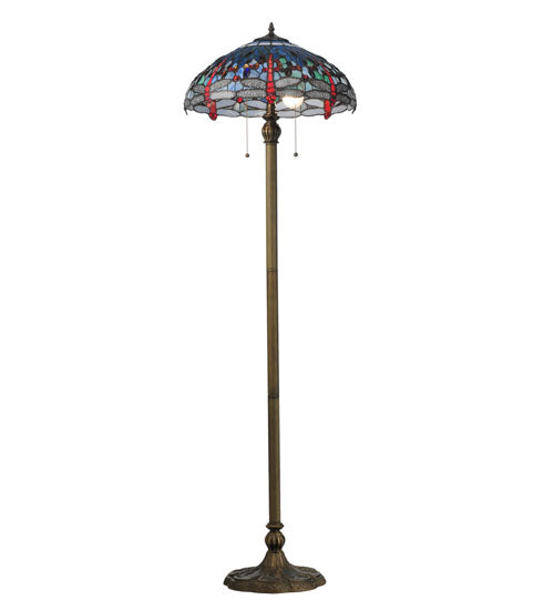 Meyda Lighting Tiffany Hanginghead Dragonfly 60" 2-Light Dark Bronze Floor Lamp With Multi-Colored Shade Glass