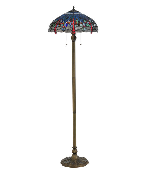 Meyda Lighting Tiffany Hanginghead Dragonfly 60" 2-Light Dark Bronze Floor Lamp With Multi-Colored Shade Glass