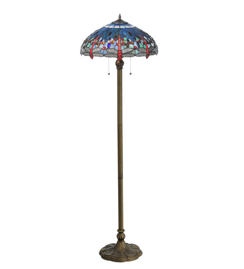 Meyda Lighting Tiffany Hanginghead Dragonfly 60" 2-Light Dark Bronze Floor Lamp With Multi-Colored Shade Glass