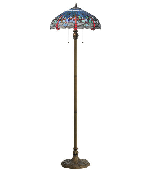 Meyda Lighting Tiffany Hanginghead Dragonfly 60" 2-Light Dark Bronze Floor Lamp With Multi-Colored Shade Glass