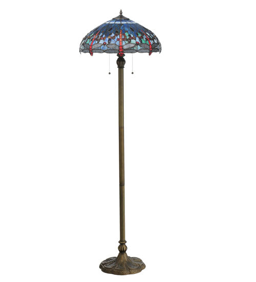 Meyda Lighting Tiffany Hanginghead Dragonfly 60" 2-Light Dark Bronze Floor Lamp With Multi-Colored Shade Glass