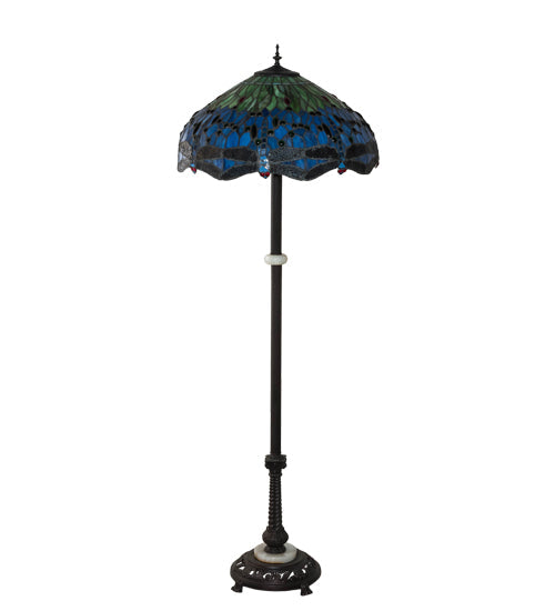 Meyda Lighting Tiffany Hanginghead Dragonfly 62" 3-Light Mahogany Bronze Floor Lamp With Green & Blue Shade Glass