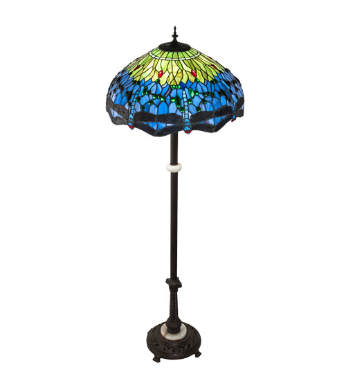 Meyda Lighting Tiffany Hanginghead Dragonfly 62" 3-Light Mahogany Bronze Floor Lamp With Green & Blue Shade Glass