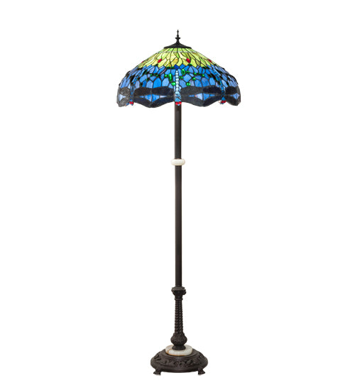 Meyda Lighting Tiffany Hanginghead Dragonfly 62" 3-Light Mahogany Bronze Floor Lamp With Green & Blue Shade Glass