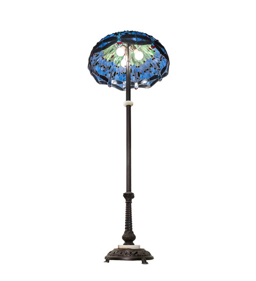 Meyda Lighting Tiffany Hanginghead Dragonfly 62" 3-Light Mahogany Bronze Floor Lamp With Green & Blue Shade Glass