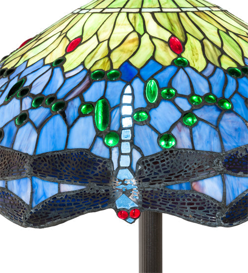 Meyda Lighting Tiffany Hanginghead Dragonfly 62" 3-Light Mahogany Bronze Floor Lamp With Green & Blue Shade Glass