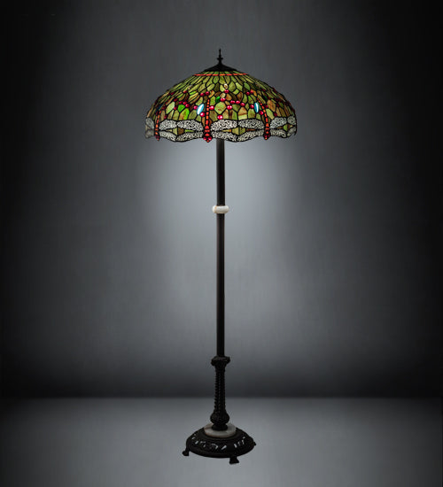 Meyda Lighting Tiffany Hanginghead Dragonfly 62" 3-Light Mahogany Bronze Floor Lamp With Multi-Colored Shade Glass