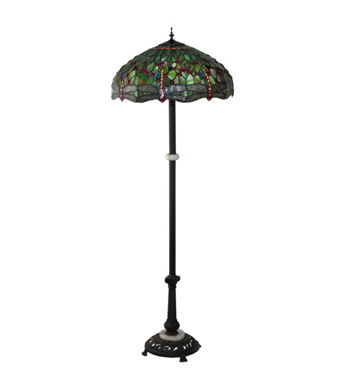 Meyda Lighting Tiffany Hanginghead Dragonfly 62" 3-Light Mahogany Bronze Floor Lamp With Multi-Colored Shade Glass