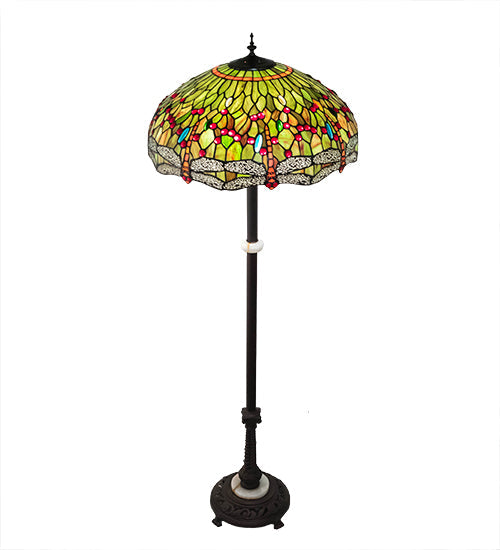 Meyda Lighting Tiffany Hanginghead Dragonfly 62" 3-Light Mahogany Bronze Floor Lamp With Multi-Colored Shade Glass