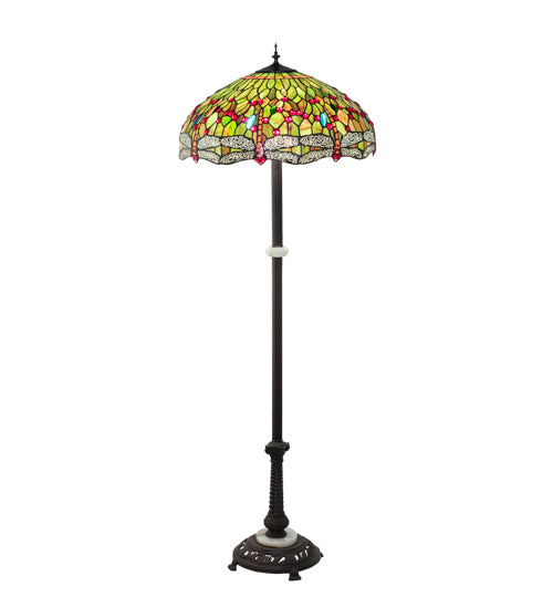 Meyda Lighting Tiffany Hanginghead Dragonfly 62" 3-Light Mahogany Bronze Floor Lamp With Multi-Colored Shade Glass