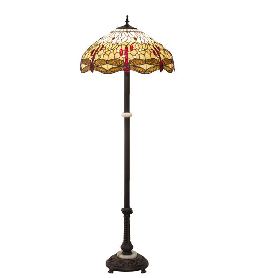 Meyda Lighting Tiffany Hanginghead Dragonfly 62" 3-Light Mahogany Bronze Floor Lamp With Ruby & Amber Shade Glass