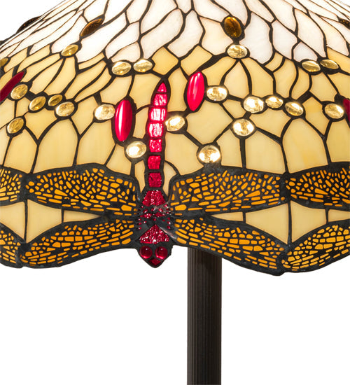 Meyda Lighting Tiffany Hanginghead Dragonfly 62" 3-Light Mahogany Bronze Floor Lamp With Ruby & Amber Shade Glass