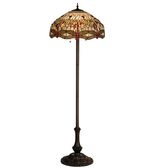 Meyda Lighting Tiffany Hanginghead Dragonfly 63" 3-Light Mahogany Bronze Floor Lamp With Multi-Colored Shade Glass