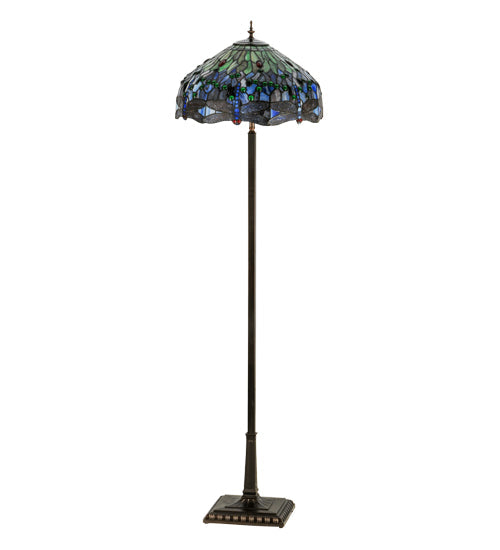 Meyda Lighting Tiffany Hanginghead Dragonfly 67" 4-Light Mahogany Bronze Floor Lamp With Multi-Colored Shade Glass