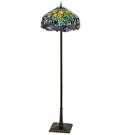 Meyda Lighting Tiffany Hanginghead Dragonfly 67" 4-Light Mahogany Bronze Floor Lamp With Multi-Colored Shade Glass