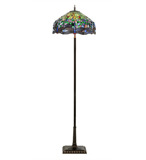 Meyda Lighting Tiffany Hanginghead Dragonfly 67" 4-Light Mahogany Bronze Floor Lamp With Multi-Colored Shade Glass