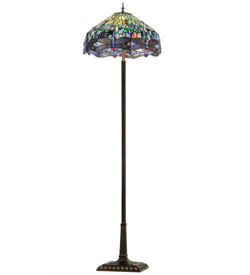 Meyda Lighting Tiffany Hanginghead Dragonfly 67" 4-Light Mahogany Bronze Floor Lamp With Multi-Colored Shade Glass