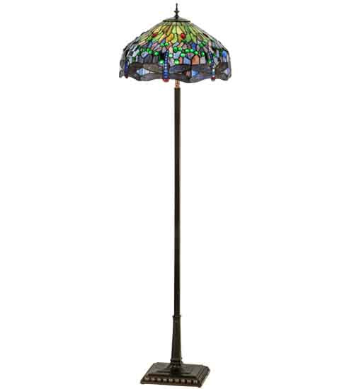 Meyda Lighting Tiffany Hanginghead Dragonfly 67" 4-Light Mahogany Bronze Floor Lamp With Multi-Colored Shade Glass