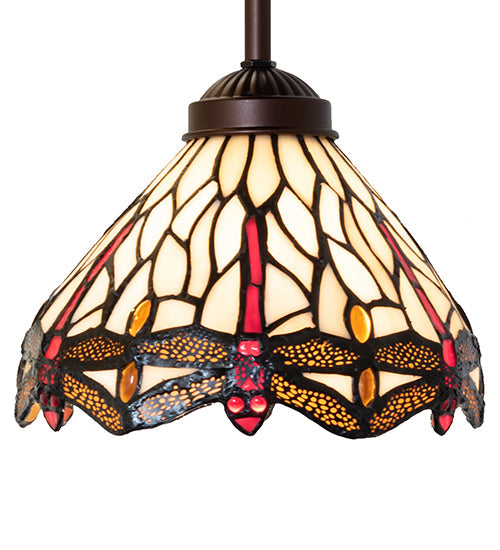 Meyda Lighting Tiffany Hanginghead Dragonfly 7" Mahogany Bronze Mini Pendant Light With Ruby & Beige Shade Glass