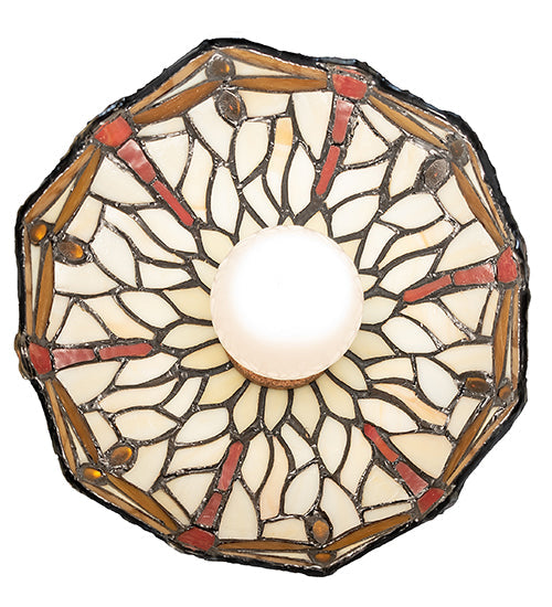 Meyda Lighting Tiffany Hanginghead Dragonfly 7" Mahogany Bronze Mini Pendant Light With Ruby & Beige Shade Glass