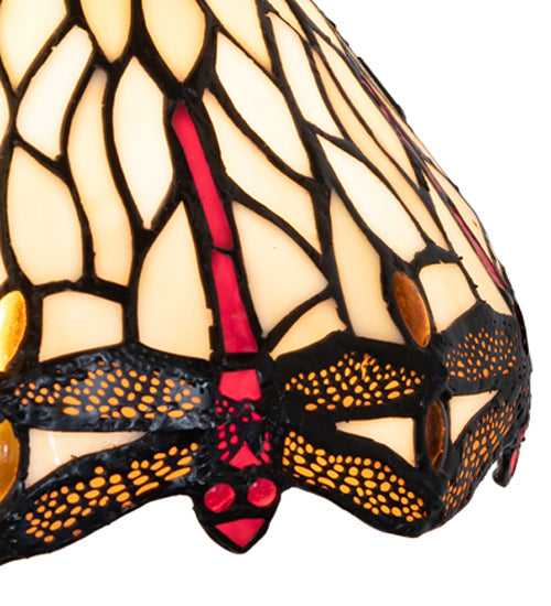 Meyda Lighting Tiffany Hanginghead Dragonfly 7" Mahogany Bronze Mini Pendant Light With Ruby & Beige Shade Glass
