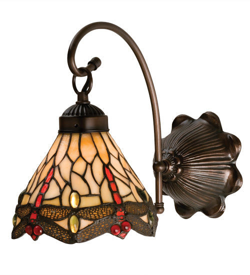 Meyda Lighting Tiffany Hanginghead Dragonfly 7" Mahogany Bronze Wall Sconce With Multi-Colored Shade Glass