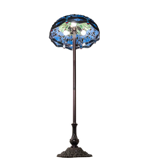 Meyda Lighting Tiffany Hanginghead Dragonfly 70021 62" 3-Light Mahogany Bronze Floor Lamp With Green & Blue Shade Glass