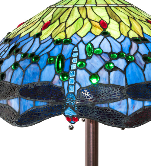 Meyda Lighting Tiffany Hanginghead Dragonfly 70021 62" 3-Light Mahogany Bronze Floor Lamp With Green & Blue Shade Glass