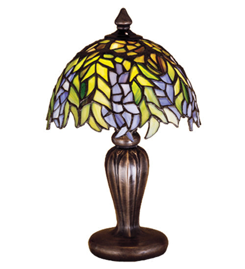 Meyda Lighting Tiffany Honey Locust 13" Mahogany Bronze Mini Table Lamp With Multi-Colored Stained Shade Glass