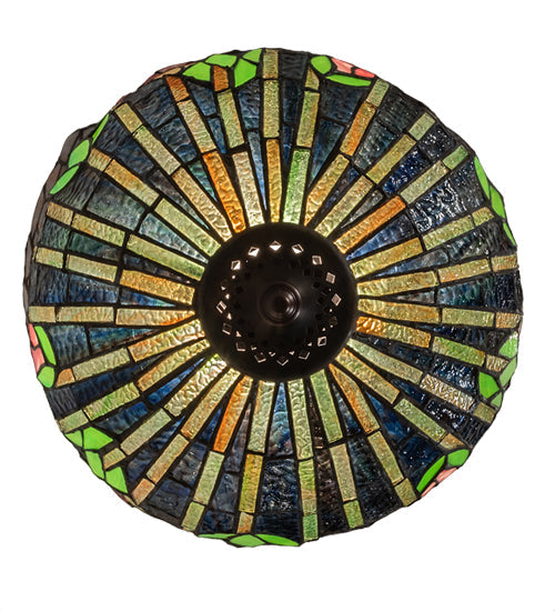 Meyda Lighting Tiffany Honey Locust 14" Mahogany Bronze Inverted Pendant Light With Multi-Colored Stained Shade Glass