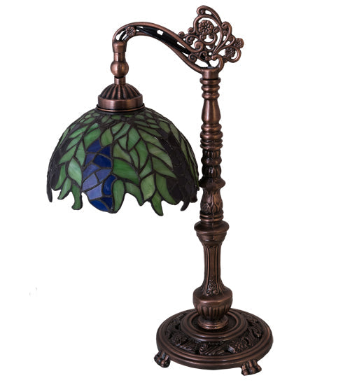 Meyda Lighting Tiffany Honey Locust 19" Mahogany Bronze Bridge Arm Desk Table Lamp With Multi-Colored Stained Shade Glass