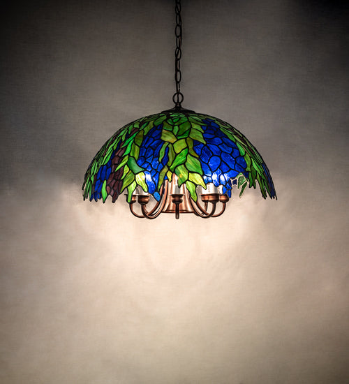 Meyda Lighting Tiffany Honey Locust 22" 9-Light Mahogany Bronze Pendant Light With Multi-Colored Shade Glass