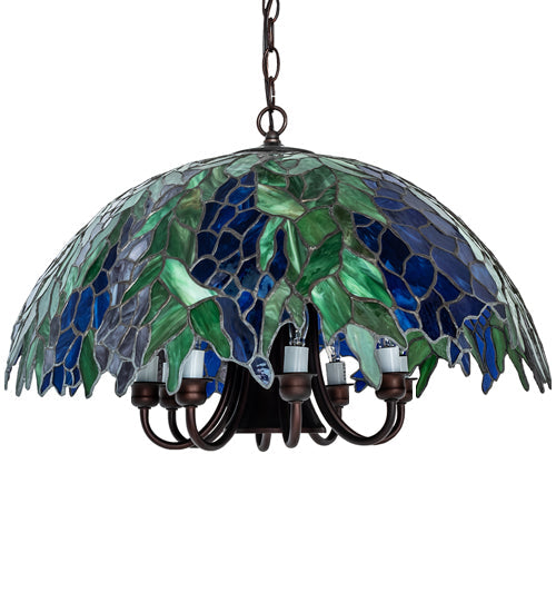 Meyda Lighting Tiffany Honey Locust 22" 9-Light Mahogany Bronze Pendant Light With Multi-Colored Shade Glass