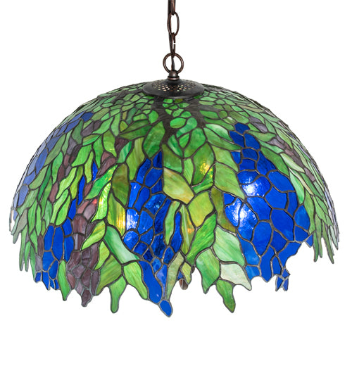 Meyda Lighting Tiffany Honey Locust 22" 9-Light Mahogany Bronze Pendant Light With Multi-Colored Shade Glass