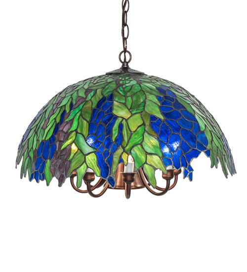 Meyda Lighting Tiffany Honey Locust 22" 9-Light Mahogany Bronze Pendant Light With Multi-Colored Shade Glass