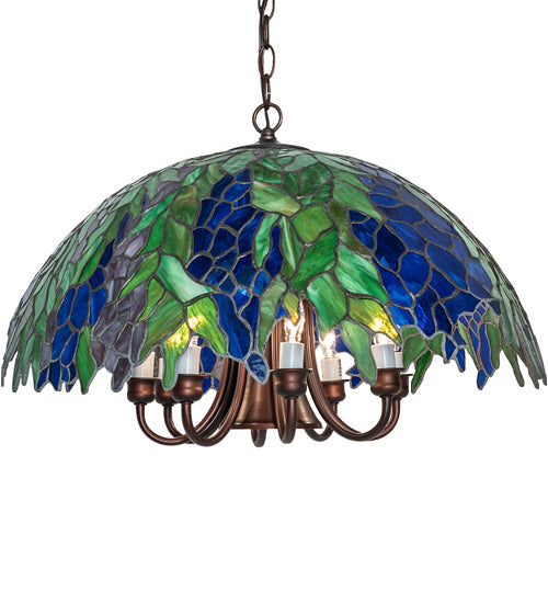 Meyda Lighting Tiffany Honey Locust 22" 9-Light Mahogany Bronze Pendant Light With Multi-Colored Shade Glass