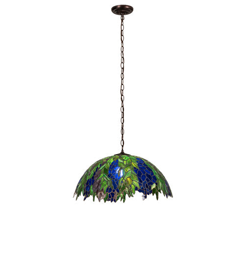 Meyda Lighting Tiffany Honey Locust 22" Mahogany Bronze Pendant Light With Multi-Colored Shade Glass