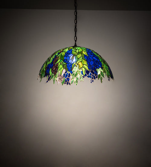 Meyda Lighting Tiffany Honey Locust 22" Mahogany Bronze Pendant Light With Multi-Colored Shade Glass