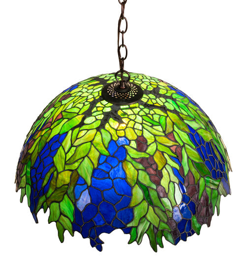 Meyda Lighting Tiffany Honey Locust 22" Mahogany Bronze Pendant Light With Multi-Colored Shade Glass