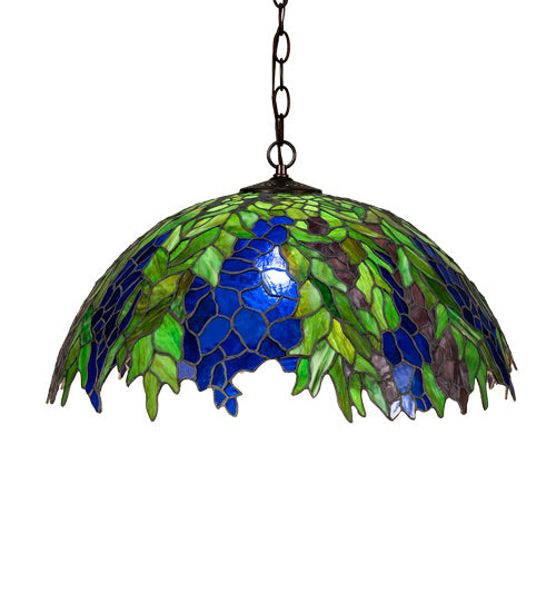 Meyda Lighting Tiffany Honey Locust 22" Mahogany Bronze Pendant Light With Multi-Colored Shade Glass